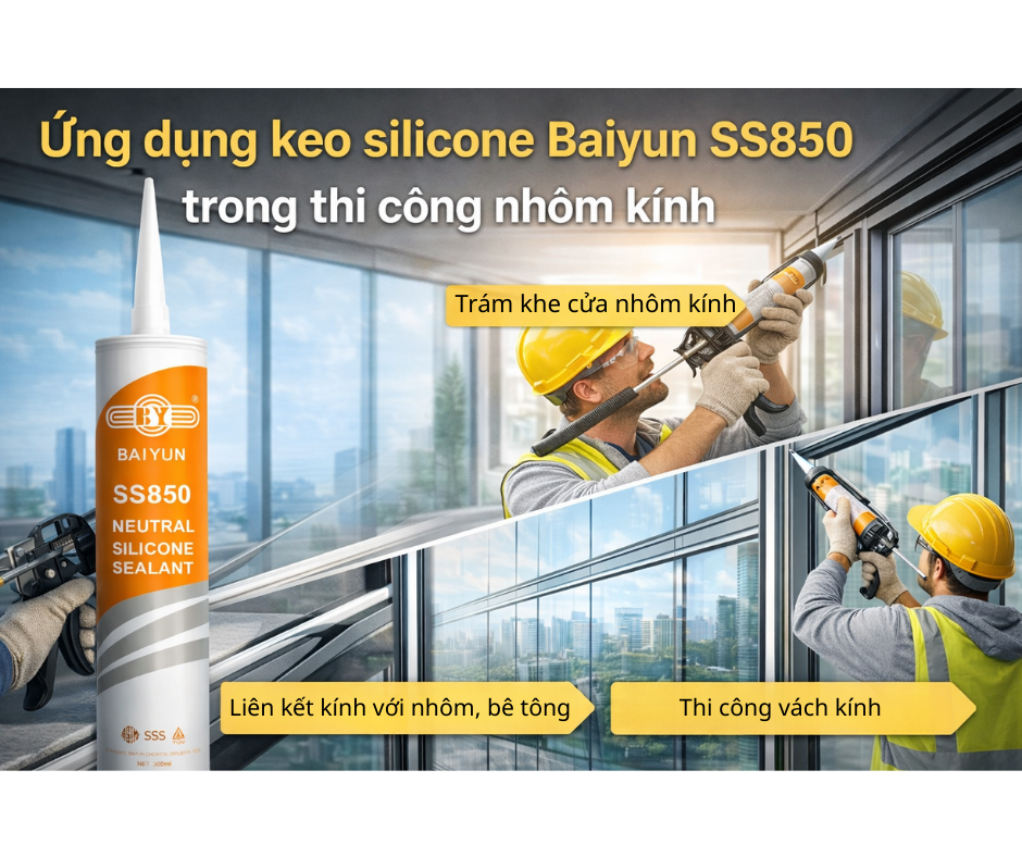 Keo silicone Baiyun SS850 – Giải pháp keo trung tính cho thi công nhôm kính